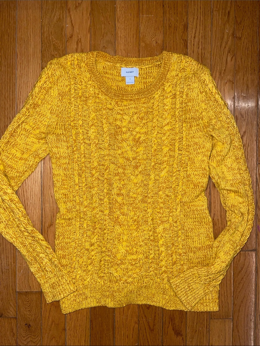 Old Navy Bright Yellow Marled Cable Crewneck Sweater